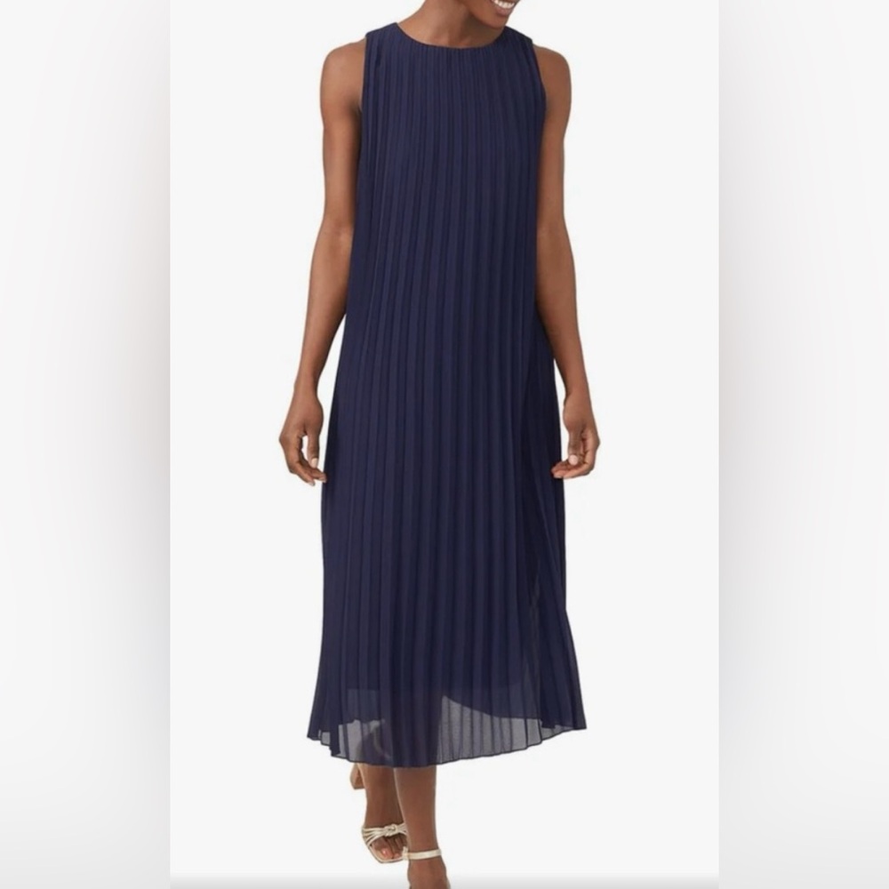 J. McLaughlin Navy Ribbed Midi Pleated Dress